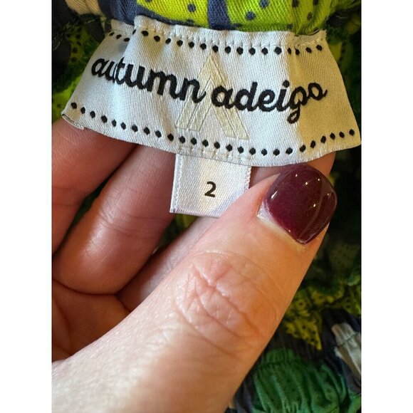 Autumn Adeigbo Shorts Women 2 Green Scalloped Fan Print High Waist Debbie Shorts - Picture 8 of 10